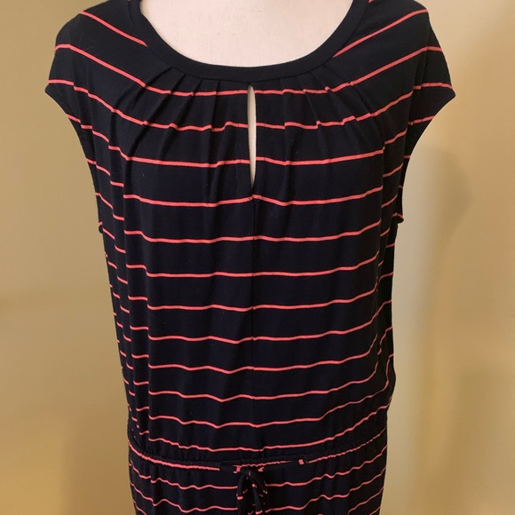 Banana Republic Comfy Navy and Coral Stripe Dress - Picture 2 of 5